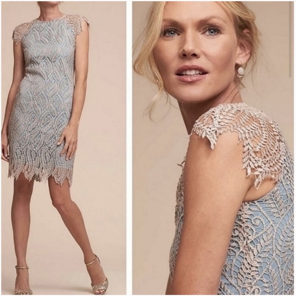Anthropologie Elegant Lace Mini Dress in Blue and Cream